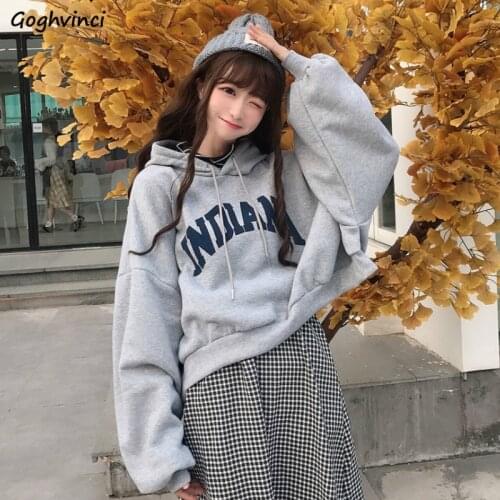 Hoodies Women Thicker Oversize Simple Students Hooded Casual Letter Drawstring Leisure Ulzzang Womens Pullover Harajuku Daily
