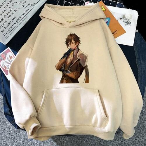 Hot Game Genshin Zhong Li Print Women Hoodie Oversized Long Sleeve Sweatshirts Anime Clothes Kawaii Pullover Aesthetic Harajuku