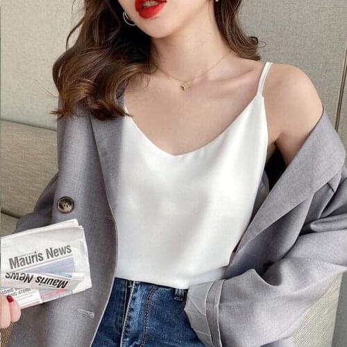 Spaghetti Strap Top Women V Neck Basic Cami Sleeveless Chiffon Tank Tops Womens Summer 2021 Top Female