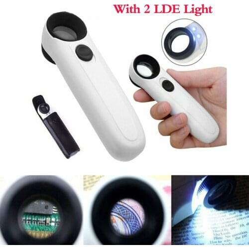 Portable 40X Magnifying Magnifier Glass Jeweler Eye Jewelry Glass Loupe Loop with 2 LED Light Magnification Metal