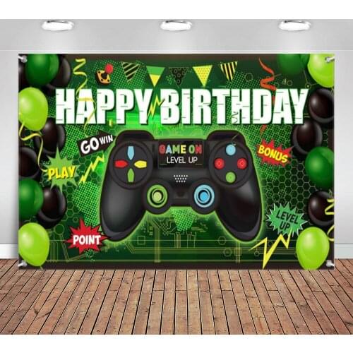 Video Game Party Supplies Happy Birthday Gaming Banner Game on Birthday Party Backdrop Welcome Sign Pixelated Photo Background