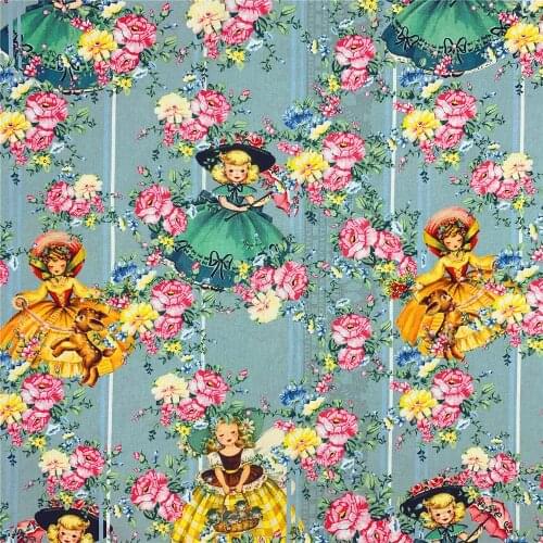 Vintage flowers doll Plain cotton fabric for Sewing Quilting Accessories DIY Children Bed Sheet Pillowcase Patchwork Ma