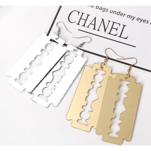 YAOLOGE Hyperbole Long Gold Color Women Men Earrings Blade Shape Acrylic Punk Super Cool Hip Hop Nightclub Dangle Earrings