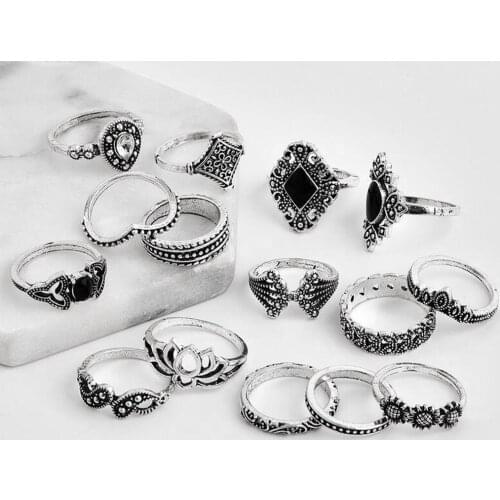 15 Pieces Finger Stack Rings For Women Bohemian Style Friends Party Decorations