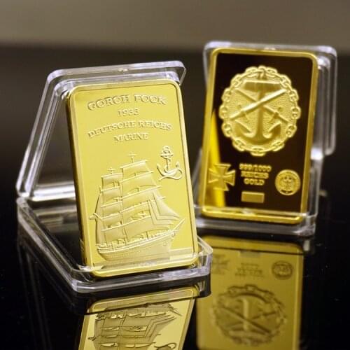 Germam Gold Bar Reichskanzlei Hof Replica Iron Cross Bar Deutsche Reich Eagle and Deer Gold Plated Souvenir Coin