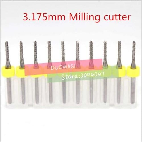 10PCS 3.175*3.175mm CNC machine Engraving Edge Cutter,solid carbide PCB End Mill,PCB corn milling cutter,Mini Milling cutter bit