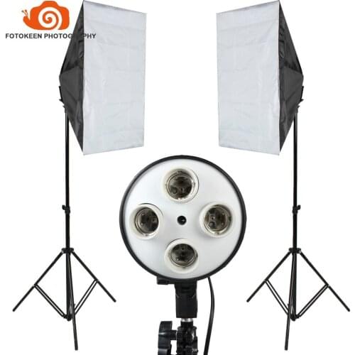 2pcs packed Portable 4 Socket Head 40*60cm+2m Light Tripod Stand,Photo Studio equipment Lighting Softbox Video Light