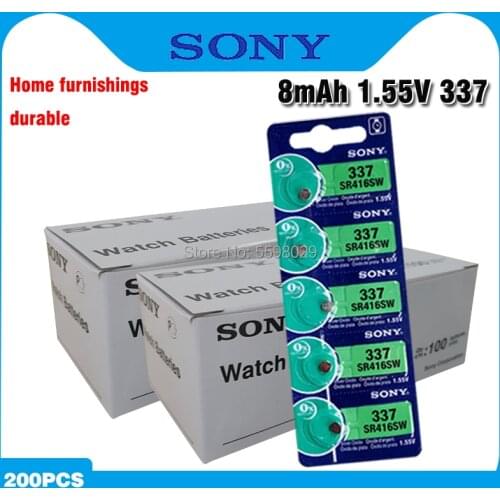 200pcs Sony 337 SR416SW button cell batteries 1.55V coin Silver Oxide battery LR416 623 D337 V337 SP337 Watch Toy Batteries
