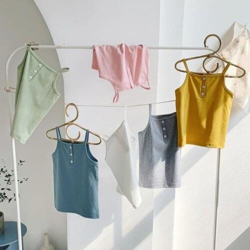 2020 Summer Beach Baby Toddler Vest Girls Tank Top Sleeveless Solid Color Girl Tops Tee Kids Shirt Cotton Childrens Clothes