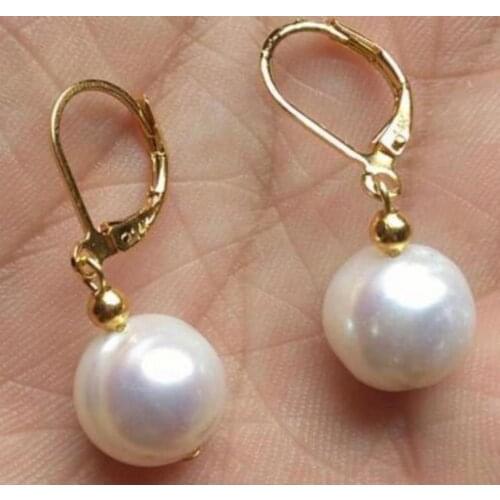 Free shipiing huge AAA+10-11mm perfect white Australia pearl dangle earring 14K/20 hook