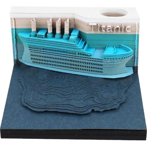 Omoshiroi Block 3D Memo Pads Novelty Titanic Ship New Year Christmas Romantic Gift Three-dimensional Note Paper Sculpture Castle