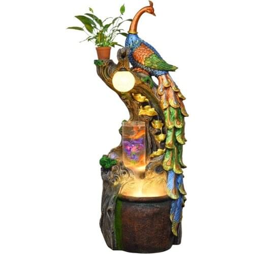 TT Large Indoor Peacock Water Fountain Home Waterscape Decoration Courtyard Floor Water Landscape