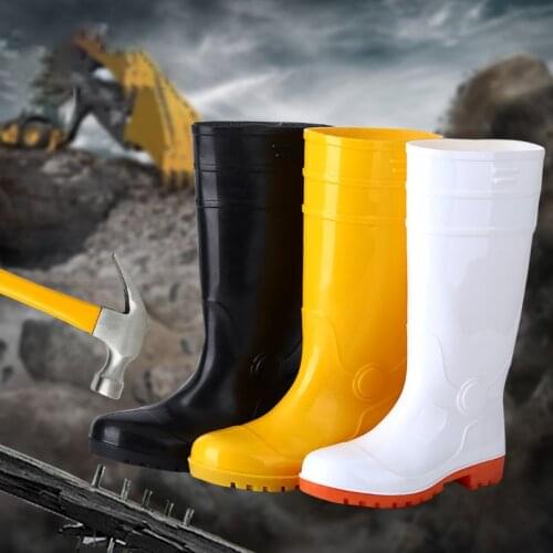 Labor Protection Rain Shoes Anti-Hit Piercing In High Drum Rain Boots Steel Head Steel Plate Oil Acid Alkali White Water Shoes