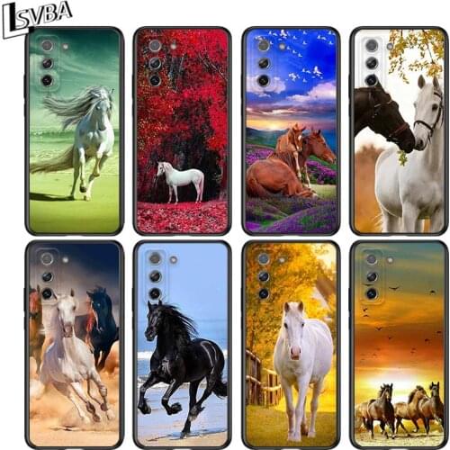 Running Horse Animal for Samsung Galaxy S21 Ultra Plus 5G Note 20 10 9 8 S10 S9 S8 S7 S6 Edge Plus Black Phone Case