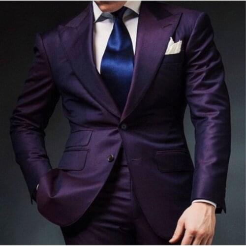 Purple Mens Wedding Prom Suits 2 Pieces Groom Tuxedos Two Buttons Dinner Blazer Best Man Groomsman Costumes