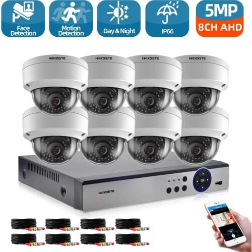 H.265 8ch AI Face AHD DVR System HD 5MP SONY IP66 Vandalproof In/outdoor Security Camera kit Video Surveillance Set Xmeye APP