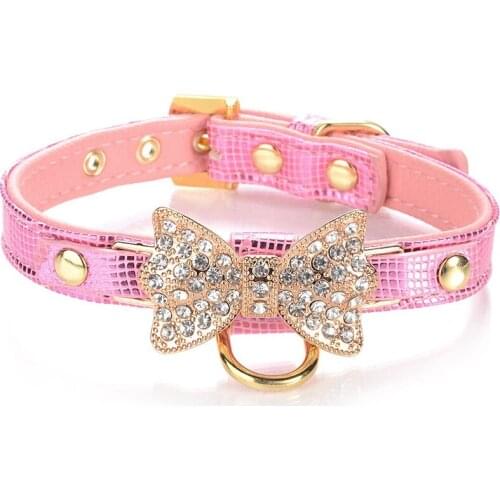 Quality Fashion PU Leather Dog Collar Comfortable Rhinestone Pet Cat Puppy Collar With Ring For Tags For Small Medium Dog Collar