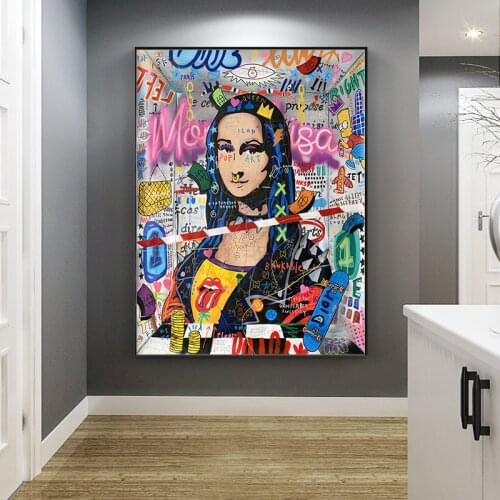 Mona Lisa Street Graffiti Art Posters and Prints Funny Canvas Painting Wall Art Picture Cuadros For Living Room Home Decoration