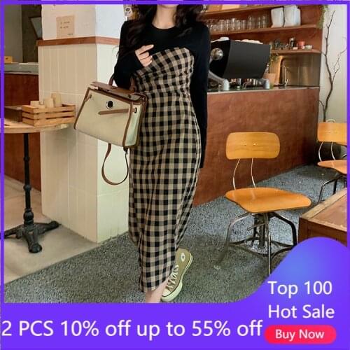 Plaid Dress For Women Autumn Winter Long Slim Fit Elegant Dresses