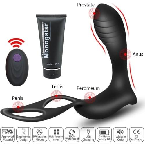 Prostate Massager Vibrator with Delay Ejaculation Ring Sex Toy For Men Wireless Remote Control Anal Vibrator toys for adults