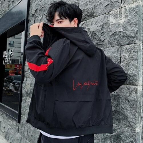 Mens Autumn Coat Jacket Fashion Men Long Sleeve Zip Pockets Letters Print Hooded Jacket Coat Outerwear Daily Wear Male Clothing