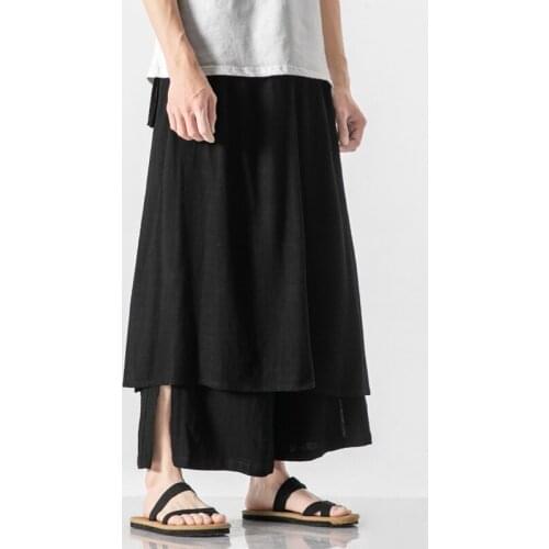Chinese Style Detachable Plus Size Culottes Loose Casual Trousers MenS Clothing Cotton Linen Wide Pants Harajuku Male 30014