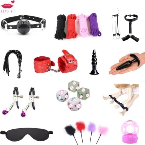 YINGYU PONRNO Sex Hangcuffs Nipple Clamps Whip gap Bdsm Sex Anal Plug mask Bondage Set Sexy Lingerie Handcuffs for Sex
