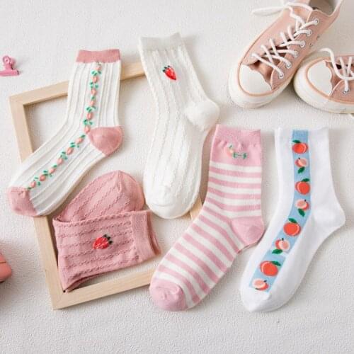 Japanese Kawaii Strawberry Purees Woman Socks Cotton Cartoon Pink Socks Women for Spring Summer Autumn 3901