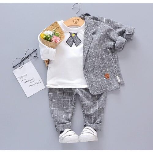 2020 New Spring Children Kids Tie Blazer Formal Cotton Gentleman Casual Boys Jackets T-Shirt Pants 3pcs/sets Infant Suit Clothes