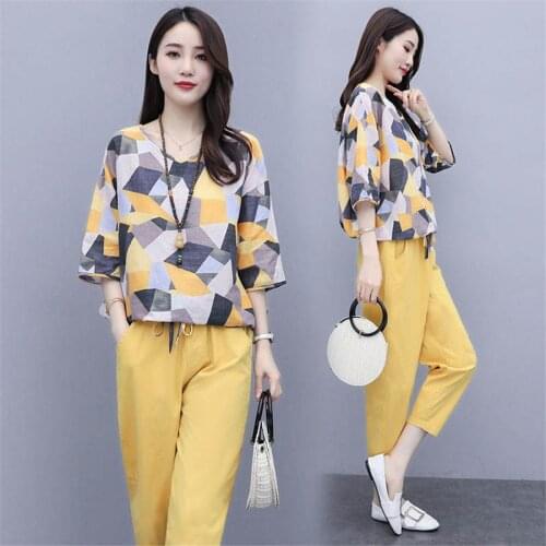 2021 New Summer Casual Two Piece Set Top And Pants Loose 2 Peice Set Short Sleeve T Shirt And Pants Loose Suit