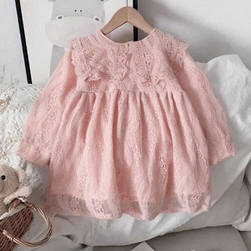 Autumn New 2021 Girls Princess Dresses Pink Lace Embroidered Double-Layer Mesh Dress 1-8Y Kids Birthday Party Wedding Costume
