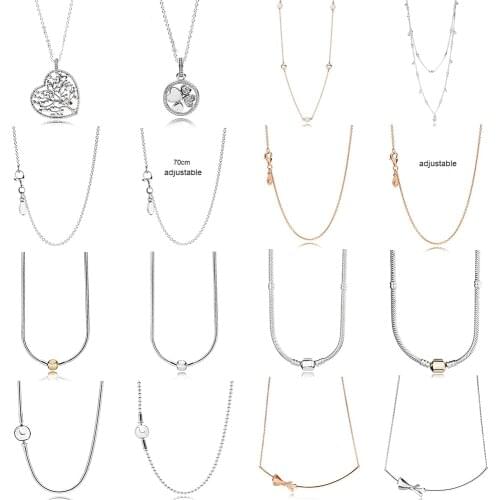 NEW 100% 925 Sterling Silver Rose Gold Zircon Charm Clavicle Chain Flower Shape Round Necklace Original Fashion Jewelry Gift