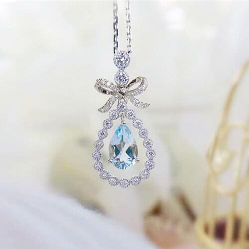 Huitan Necklaces for Women 2021 Romantic Bow with Water Drop Cubic Zirconia Design Luxury Bridal Wedding Necklace Trendy Jewelry