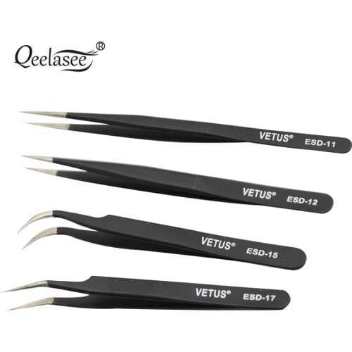 1 PC Eyelash Tweezers for Eyelash Extension Tools Genuine VETUS Tweezers Black ESD-11/ESD-12/ESD-15/ESD-17