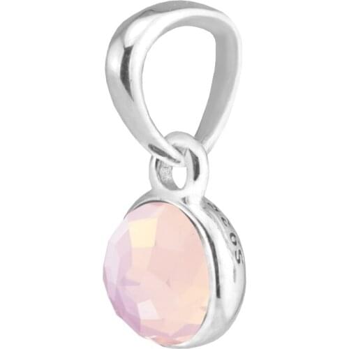 Fits For Pandora Bracelets October Droplet Charms with Opalescent Pink Crystal 100% Sterling Silver Beads Free Shipping