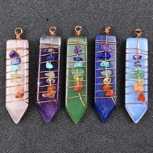 Arrowhead Stone Pendant 7 Chakra Healing Crystal Beads Wire Wrapped Charms for Jewelry Making Meditation Reiki Balancing