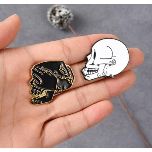 Various Skeleton Enamel Pins Dark Punk Brooches Cat and Fish Skull Hand in Hand Badges Unisex Goth Couple Jewelry