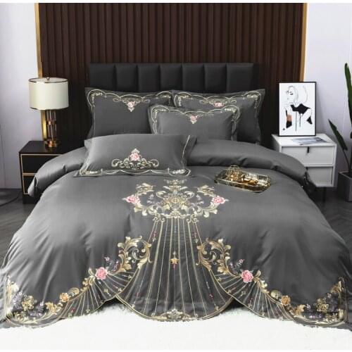 Luxury European Palace Bedding Set Peony Gold Embroidery Brushed Duvet Cover Set Quilt Cover Fitted Sheet Bed Linen Pillowcase