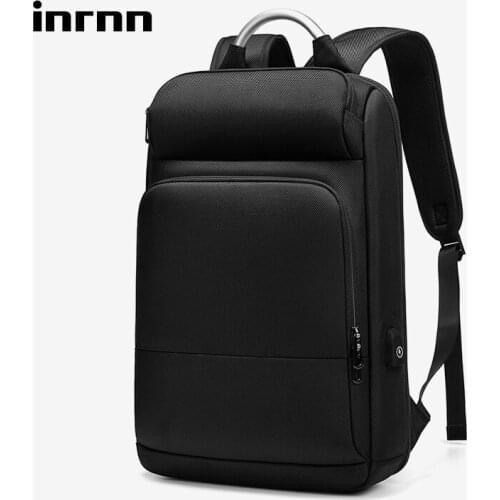 Inrnn Business Slim Men Backpack 15.6 Inch Laptop Backpacks Male Waterproof Travel Bag USB Charging Backpack Office Work Mochila