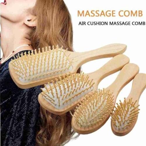 1pc Organic Bamboo Wooden Hair Brush Massage Comb Scalp Air Cushion Comb Anti-static Hair Styling Tools Nature Wood Brushes