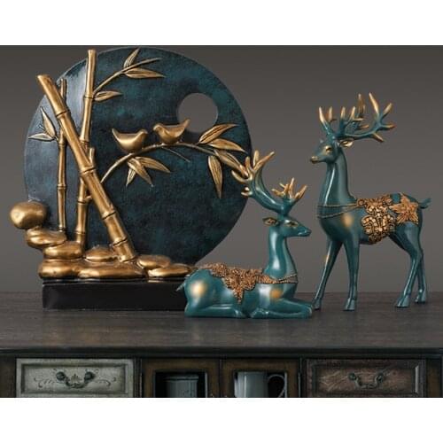 Nordic Lucky Deer Round Birds Figurine Home Furnishing Decoration Crafts Modern Livingroom Desktop Creative Resin Ornament Decor
