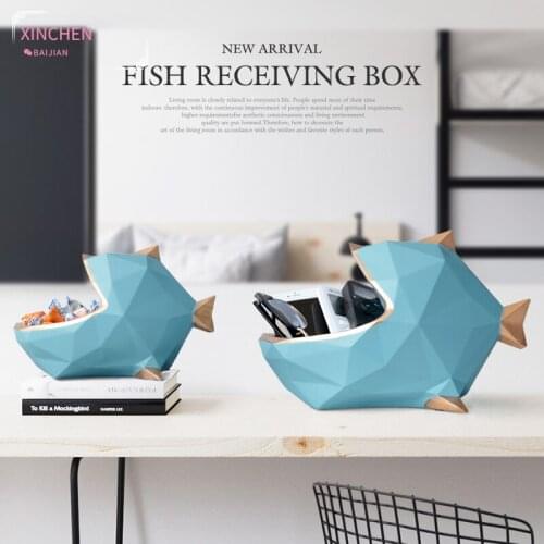 Resin Fish Statue Figurine for Tabletop Home Office Mobile Phone Tools Control Organizer Candy Storage Box Ornaments Home Decor