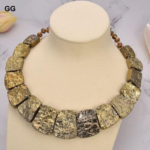 GuaiGuai Jewelry 19'' Titanium Golden Color Quartz Crystal Druzy Graduated Necklace