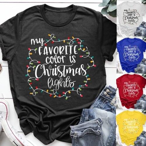 My Favorite Color Is Christmas Lights T-shirts Letter Printed Tee Shirts Women Short Sleeve O Neck Top Plus Size S-3XL 12 Colors