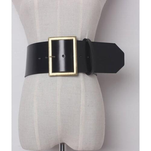 Womens runway fashion black genuine leather Cummerbunds female Dress Corsets Waistband Belts decoration wide belt TB1327