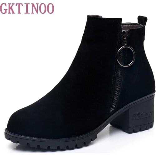 GKTINOO Women Platform Ankle Boots Round Toe Cow Suede Winter Shoes Woman Genuine Leather Boots Ladies Autumn Boots Size 34-43