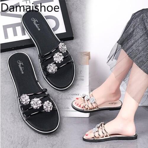 Womens Slippers 2021 New Simple Temperament Outdoor Summer Half Slipper Fashion Flower Beach Shoes Sandals Flat Casual Slippers