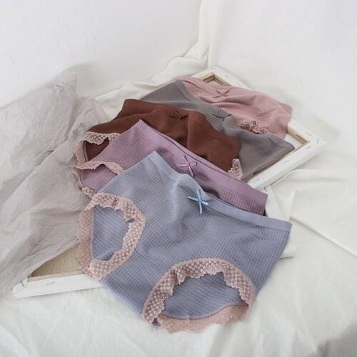 Womens Seamless Underwear Coast Lace Edge Bow Cotton Solid Color Sexy Lingerie Transparent Ruffle Panties Thong Culotte Ouverte