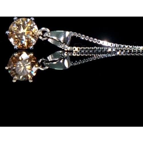 BOEYCJR 925 Silver Clssic 6 Prongs 0.5/1ct/2ct Champagne Moissanite VVS1 Engagement Elegant Wedding Pendant Necklace for Women