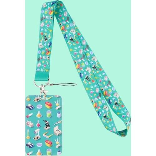 20pcs/lot G2092 Cartoon Chemistry Experiment Necklack Lanyard Key Gym Strap Multifunction Mobile Phone With Card Holder Cover